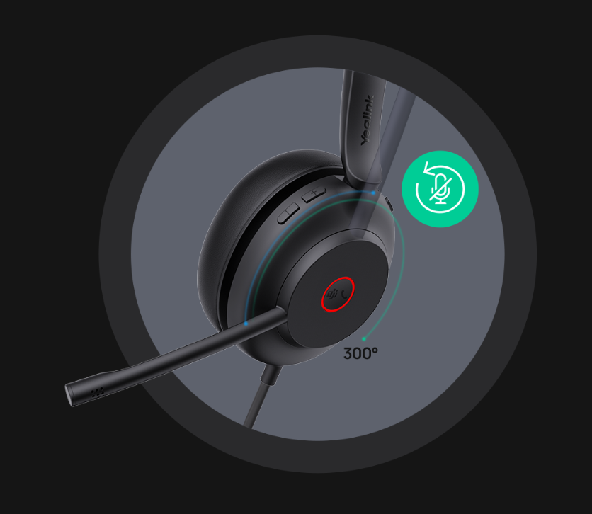 Yealink UH35 Dual USB-C to USB-A - Tai nghe callcenter 2025 Yealink UH35 cho phép tắt tiếng bằng 2 cách và có thể xoay cần mic đến 300 độ
