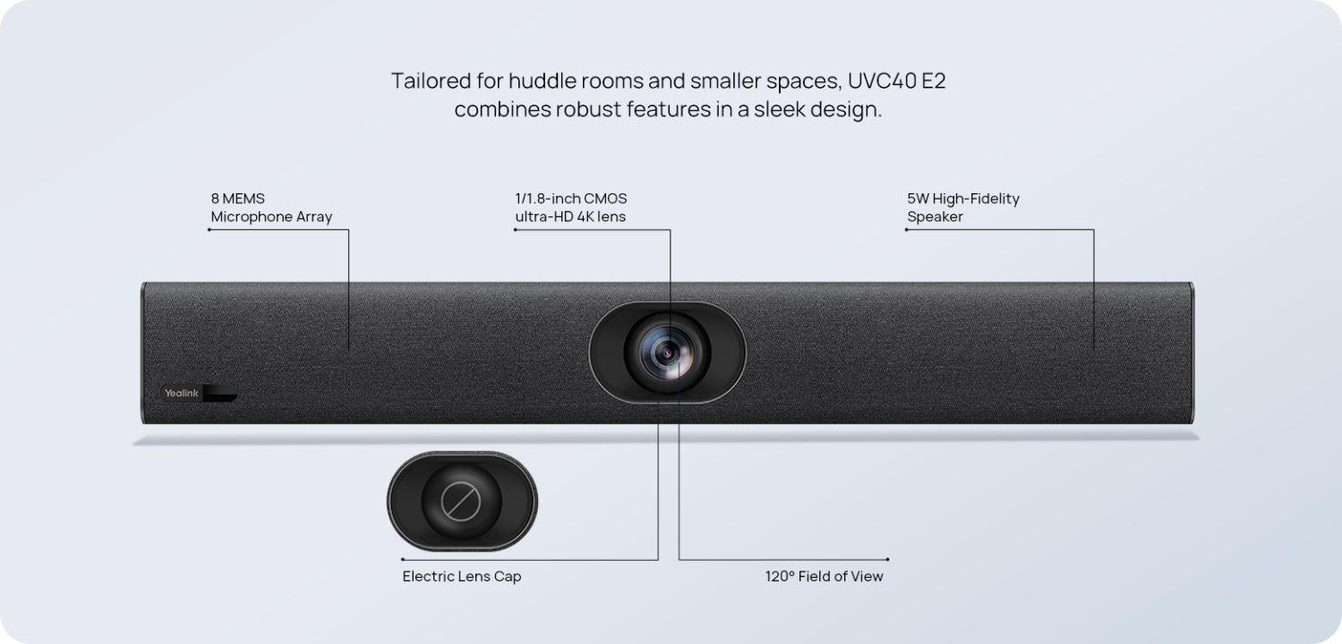 Yealink UVC40 E2 + RoomCast-011- Combo thiết bị hội nghị truyền hình 2025 Yealink UVC40 E2 với thiết kết tất cả trong một